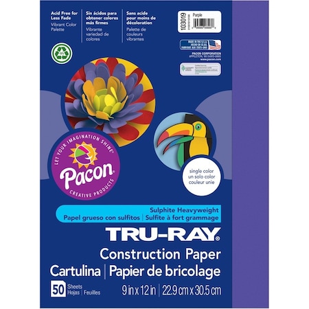 Tru-Ray Paper, Const, 9X12, Purpl, 50Sh Pk PAC103019
